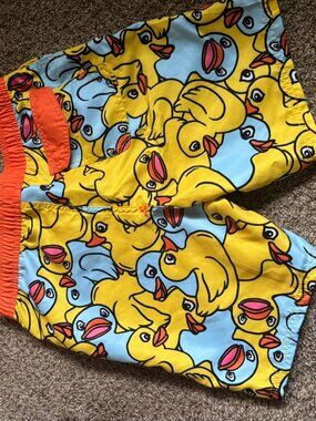 Neff Kids Swim Trunks Large Rubber Duck Print Yellow Blue Orange Board Shorts